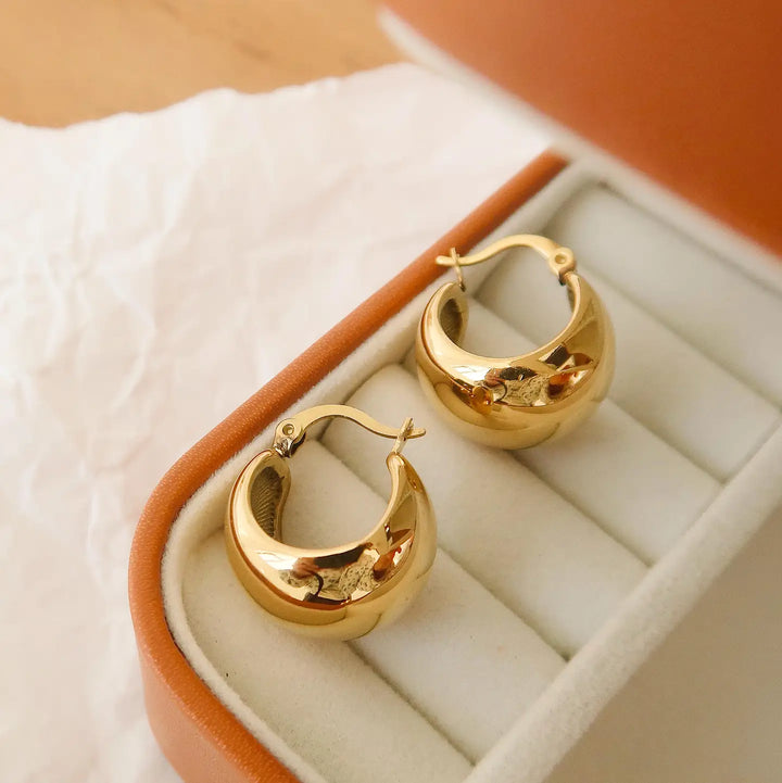 Luxe 18K Non-Tarnish Classic Round Huggie Earrings