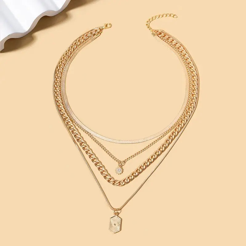 Double Charm Multi Layer Necklace in Gold