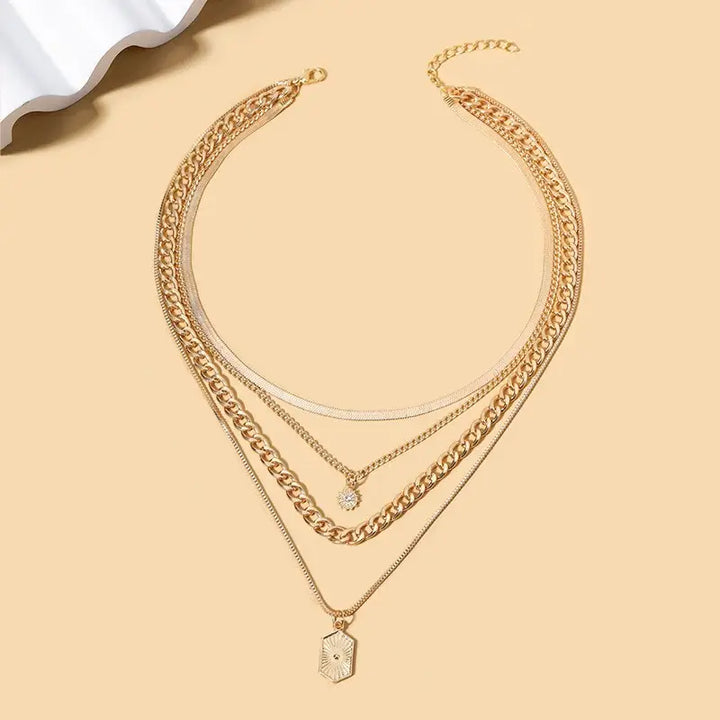 Double Charm Multi Layer Necklace in Gold
