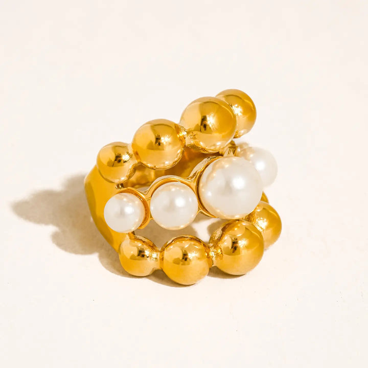 Luxe 18K Non-Tarnish Pearl & Gold Cocktail Ring