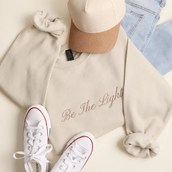 Be The Light Embroidered Sweatshirt in Sand