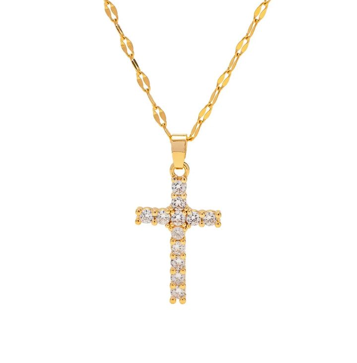 Chansuttpearls Sparkle Cross Necklace in Gold