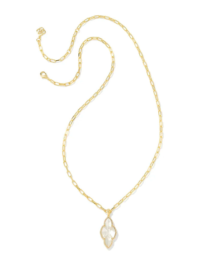 Kendra Scott Abbie Pave Frame Long Pendant Necklace in Ivory Mother of Pearl Gold