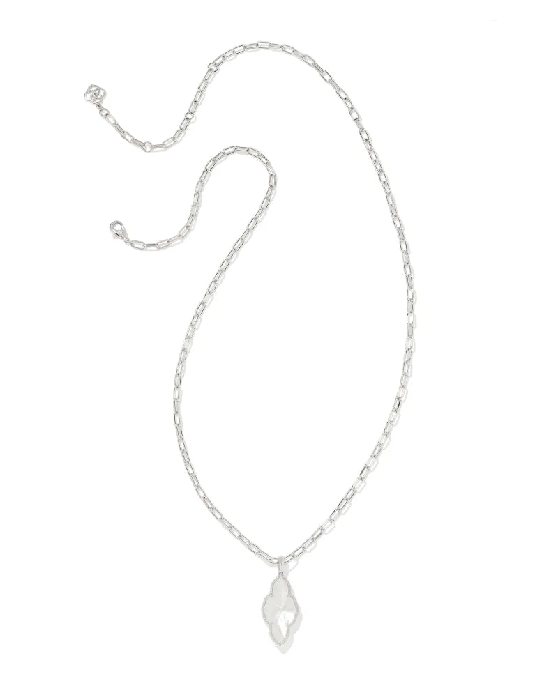 Kendra Scott Abbie Pave Frame Long Pendant Necklace in Ivory Mother of Pearl Silver