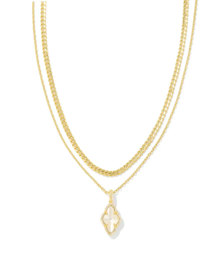 Kendra Scott Pave Fame Multi Layer Necklace in Ivory Mother of Pearl in Gold