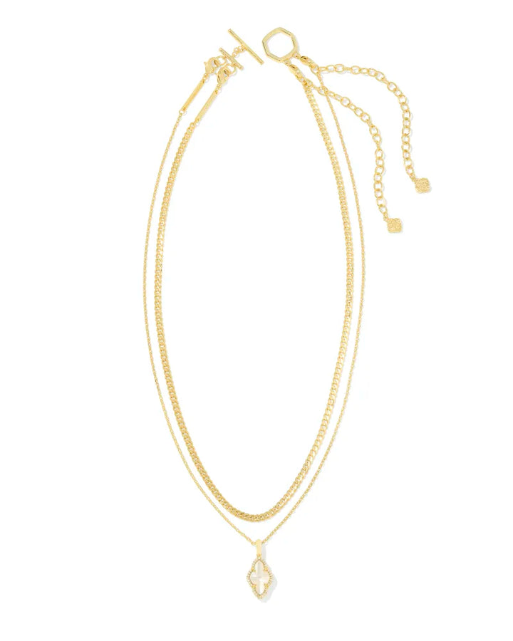 Kendra Scott Pave Fame Multi Layer Necklace in Ivory Mother of Pearl in Gold