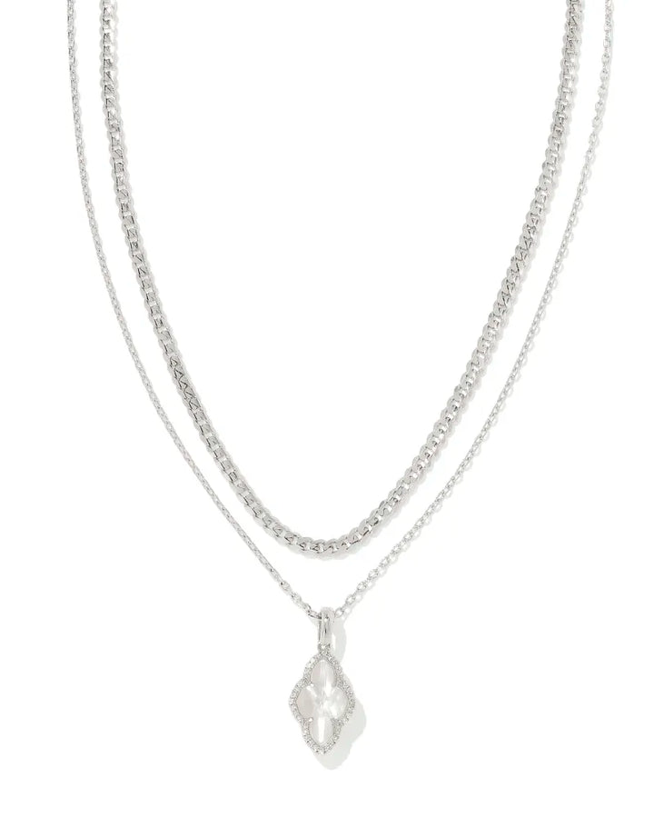 Kendra Scott Pave Fame Multi Layer Necklace in Ivory Mother of Pearl in Silver