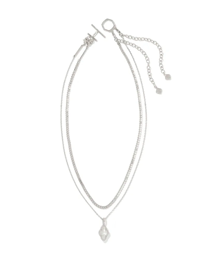 Kendra Scott Pave Fame Multi Layer Necklace in Ivory Mother of Pearl in Silver