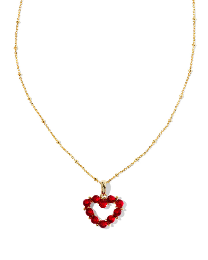 Kendra Scott-Ashton Gold Heart Short Pendant Necklace in Red Glass