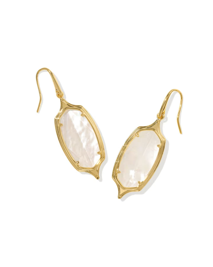 Kendra Scott Dani Stepped Frame Drop Earrings in Ivory Mother of Pearl on Gold