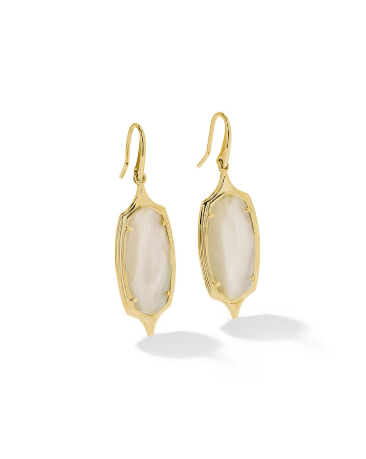 Kendra Scott Dani Stepped Frame Drop Earrings in Ivory Mother of Pearl on Gold