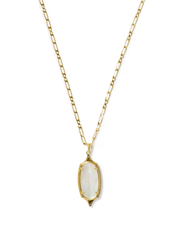 Kendra Scott Dani Step Frame Long Ivory Mother of Pearl Necklace in Gold