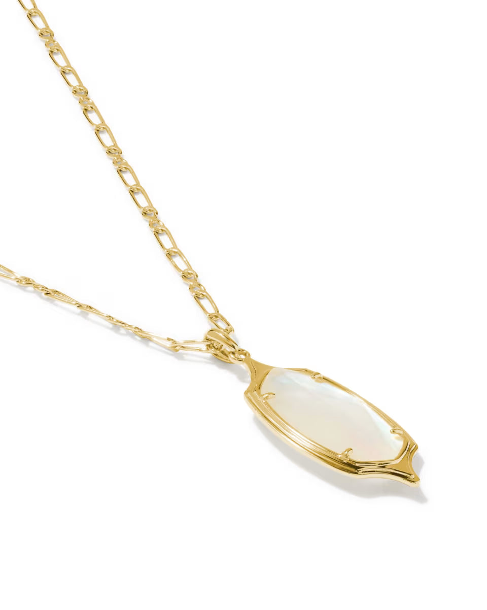 Kendra Scott Dani Step Frame Long Ivory Mother of Pearl Necklace in Gold