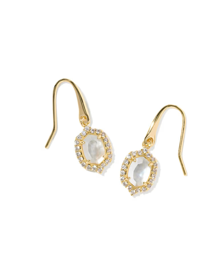 Kendra Scott Daphne Crystal Frame Drop Earring in  Ivory Mother of Pearl on Gold