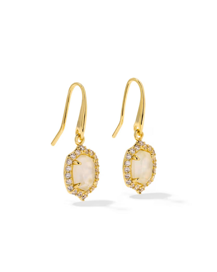 Kendra Scott Daphne Crystal Frame Drop Earring in  Ivory Mother of Pearl on Gold