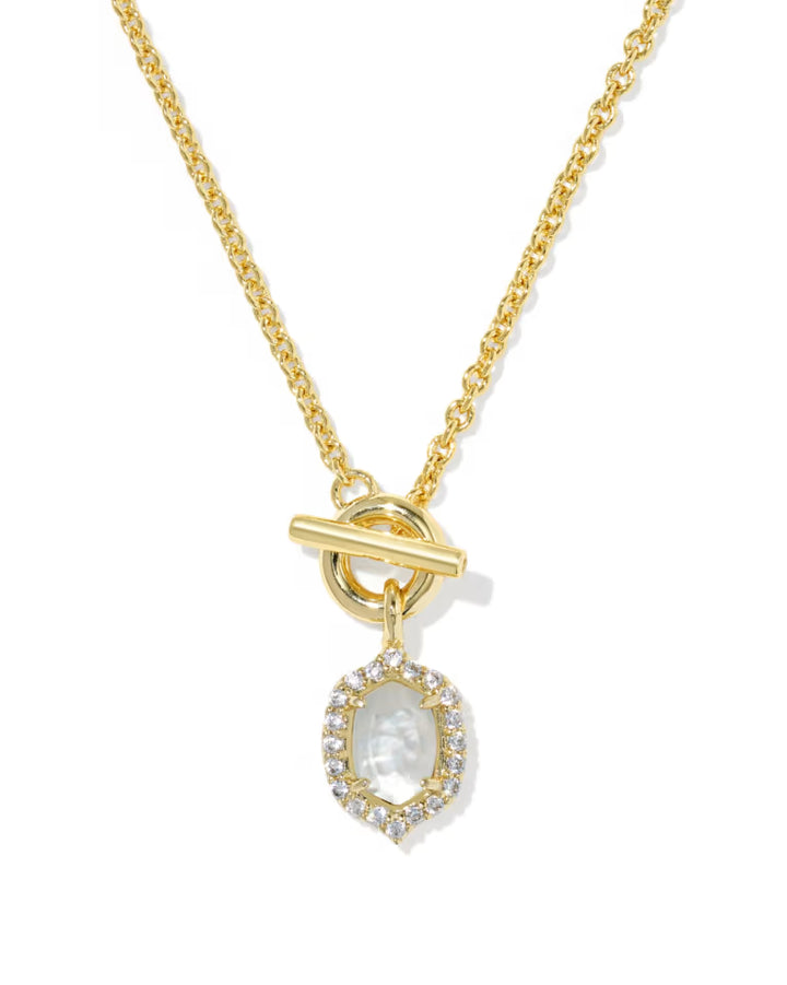 Kendra Scott Daphne Crystal Frame Toggle Necklace in Ivory Mother of Pearl on Gold