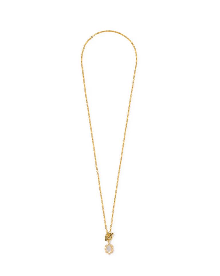 Kendra Scott Daphne Crystal Frame Toggle Necklace in Ivory Mother of Pearl on Gold