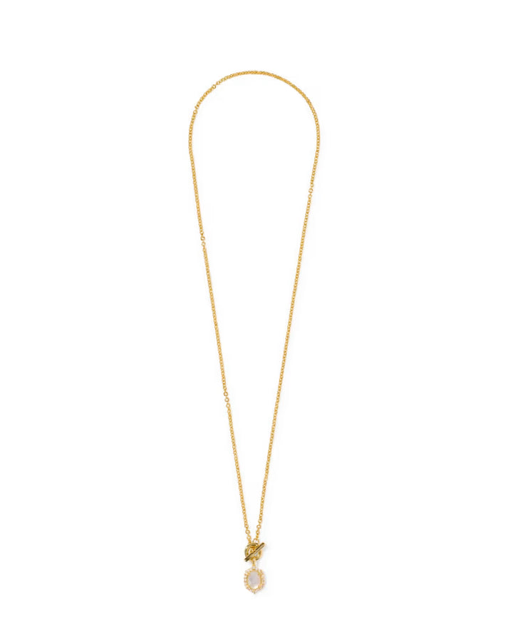 Kendra Scott Daphne Crystal Frame Toggle Necklace in Ivory Mother of Pearl on Gold
