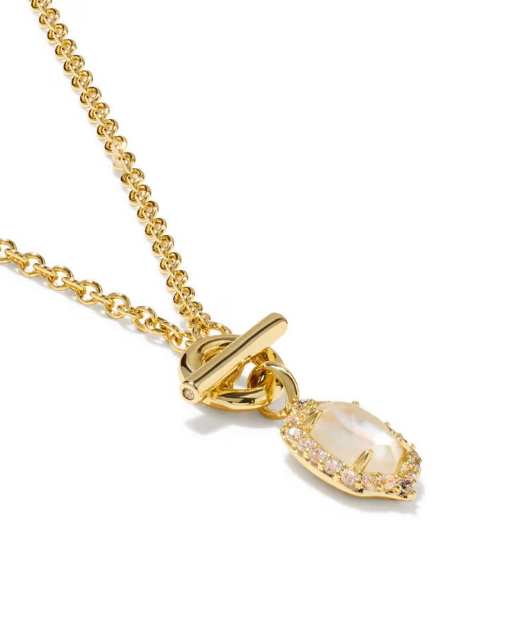 Kendra Scott Daphne Crystal Frame Toggle Necklace in Ivory Mother of Pearl on Gold
