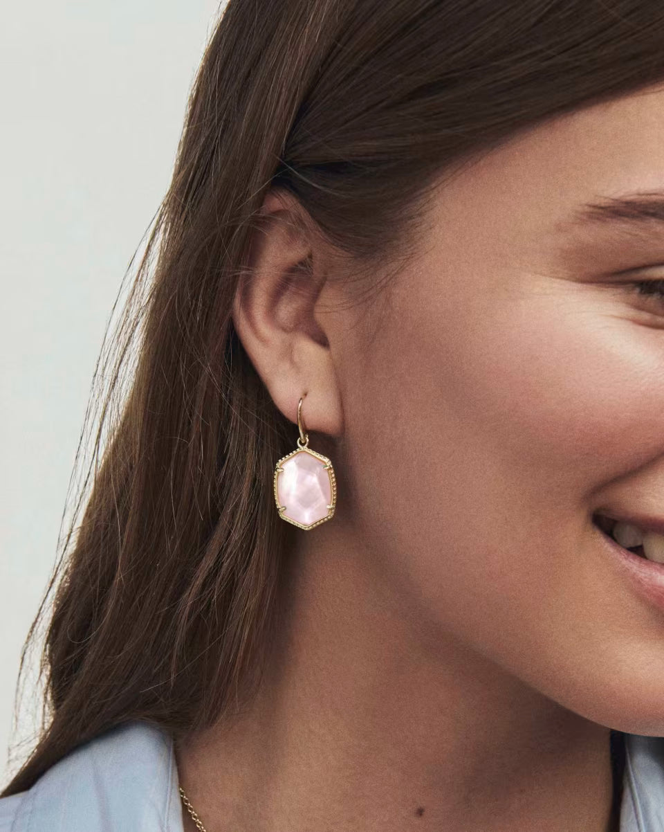 Kendra Scott Daphne Frame Drop Earring Pink Mother of Pearl On Gold