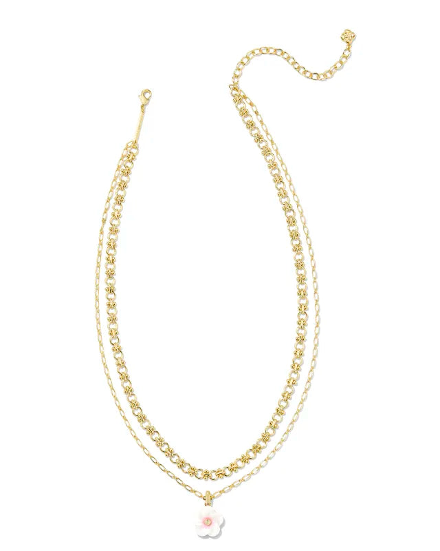Kendra Scott Deliah Multi Strand Necklace Iridescent Pink White Mix Gold
