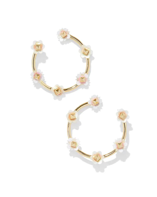 Kendra Scott Deliah Open Frame Earring in Iridescent White Mix on Gold