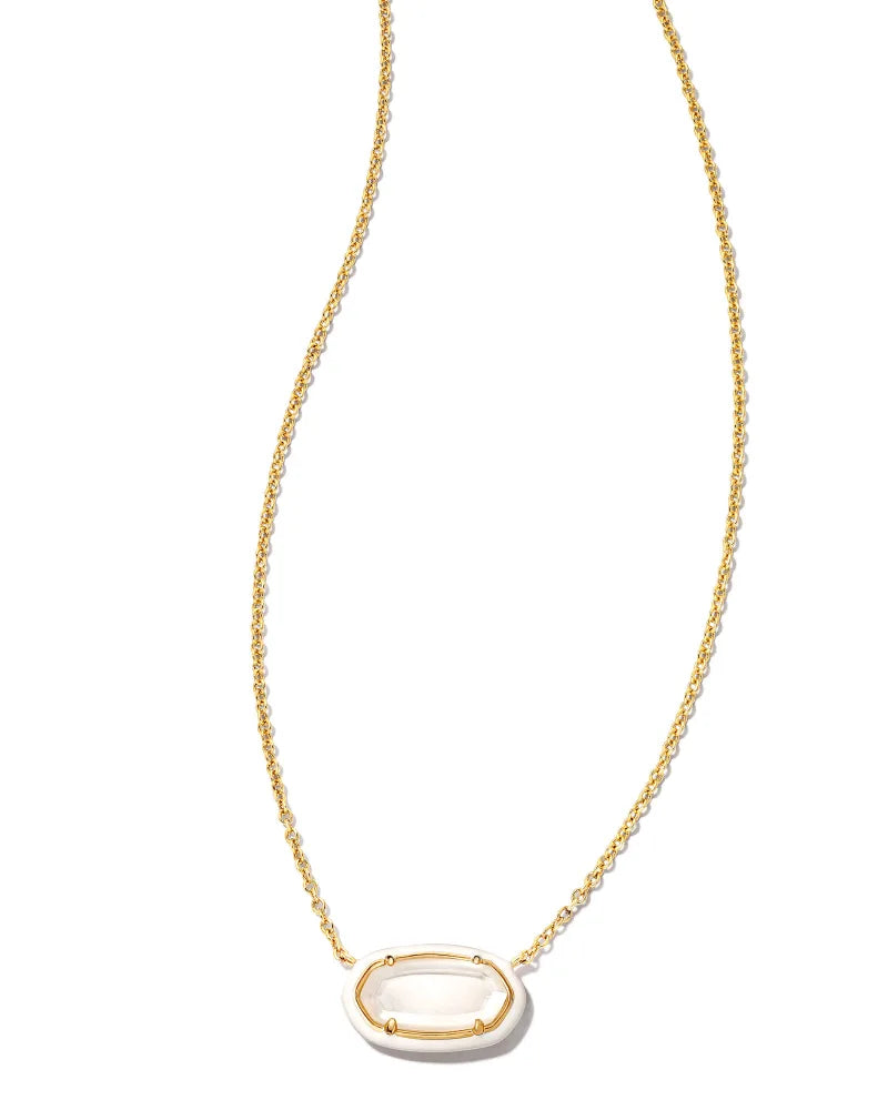 Kendra Scott-Elisa Gold Enamel Framed Short Pendant Necklace in Ivory Mix