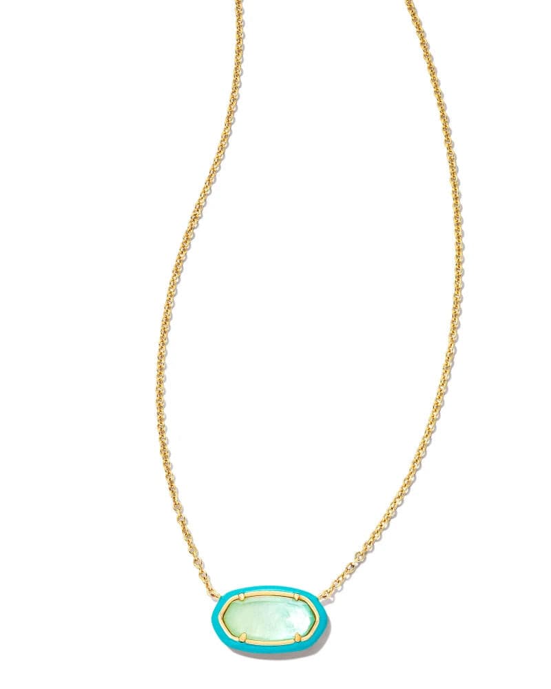 Kendra Scott-Elisa Gold Enamel Framed Short Pendant Necklace in Sea Green Ombre Illusion