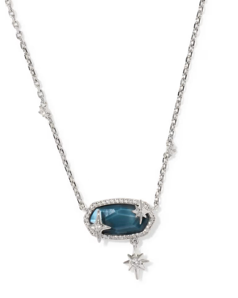 Kendra Scott Elisa Star Pendant Necklace Rhodium Steel Blue MOP