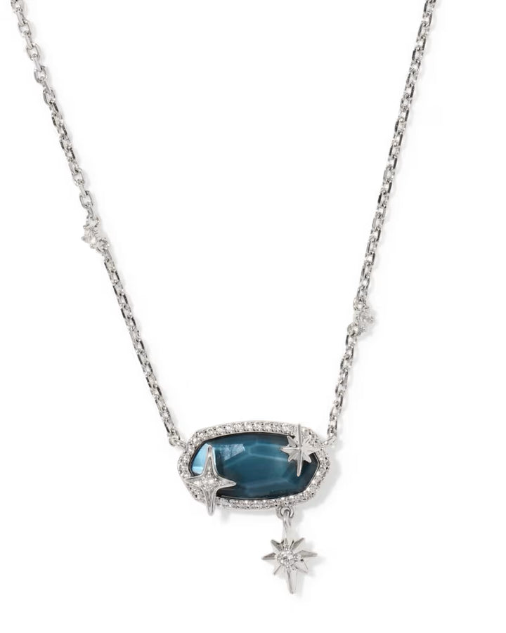 Kendra Scott Elisa Star Pendant Necklace Rhodium Steel Blue MOP