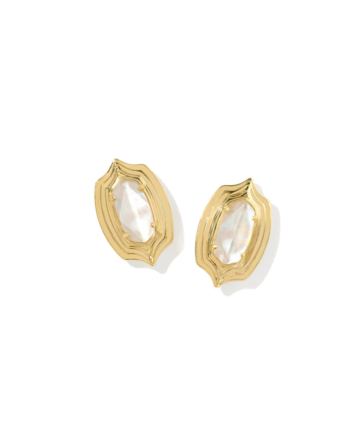 Kendra Scott Ellie Crystal Ivory Step Frame Stud Earring in Gold