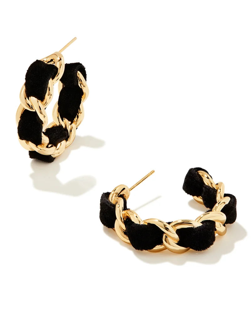 Kendra SCOTT- Everleigh Gold Velvet Hoop Earrings in Black
