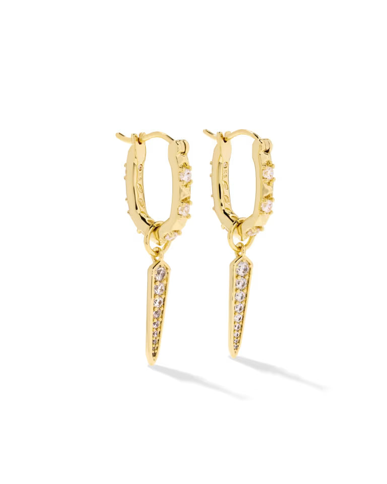 Kendra Scott Fate Charm Huggie Earring Gold White CZ
