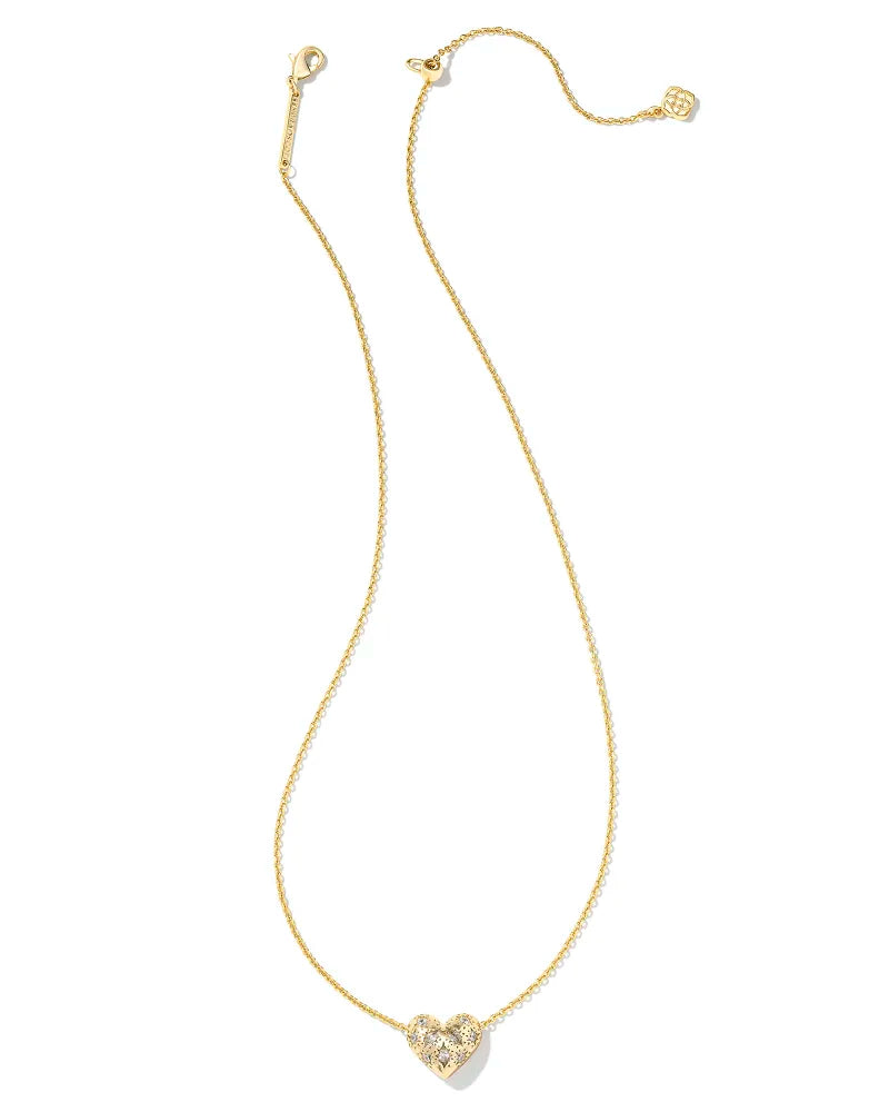 Kendra Scott Holland Heart Pendant Necklace in White Crystal in Gold