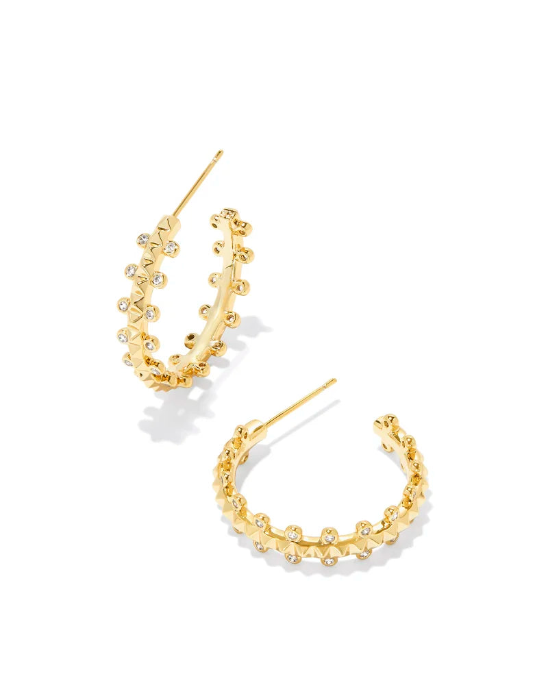 Kendra Scott Small Hoop Earring on White Crystal on Gold