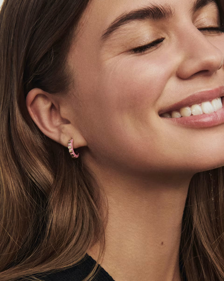 Kendra Scott Jane Convertible Huggie Earrings in Pink on Gold