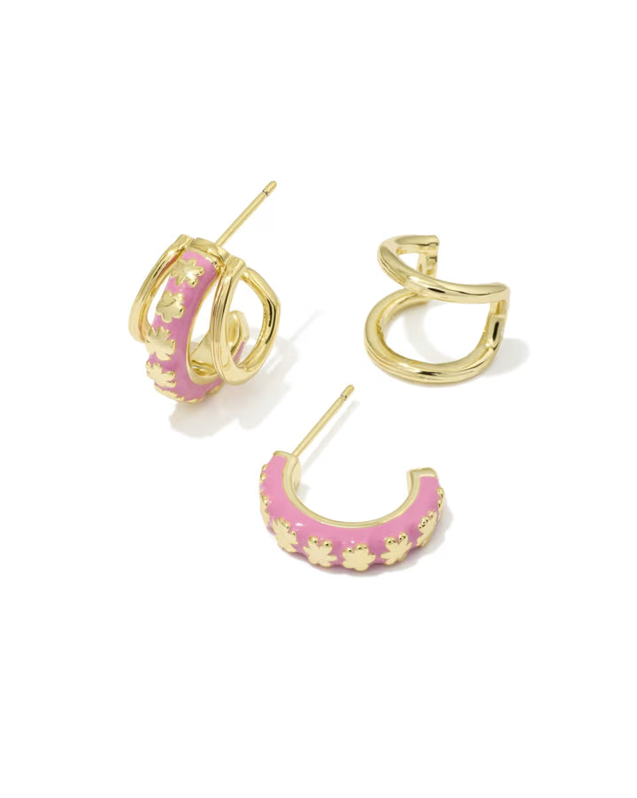 Kendra Scott Jane Convertible Huggie Earrings in Pink on Gold