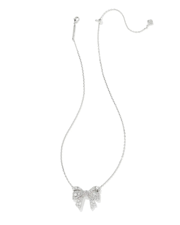 Kendra Scott Krista Bow Necklace Pendant in White Crystal Silver