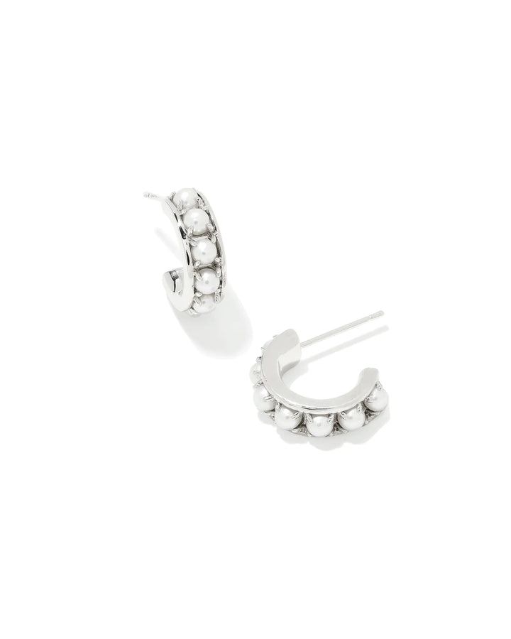 Kendra Scott Krista Huggie Earring in White Pearl Silver