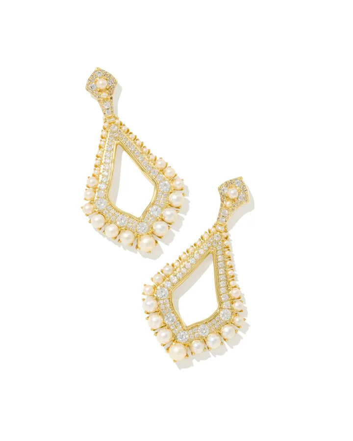 Krista Statement Earring Whtie Mix on Gold