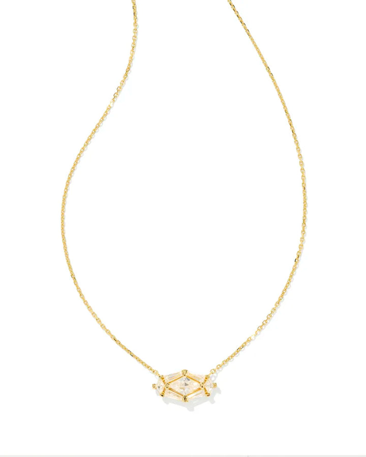 Kendra Scott Lindy Rae Pendant Necklace in White Crystal Gold