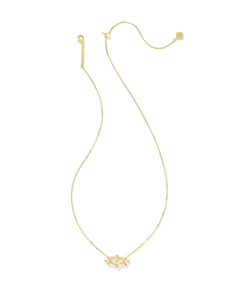 Kendra Scott Lindy Rae Pendant Necklace in White Crystal Gold