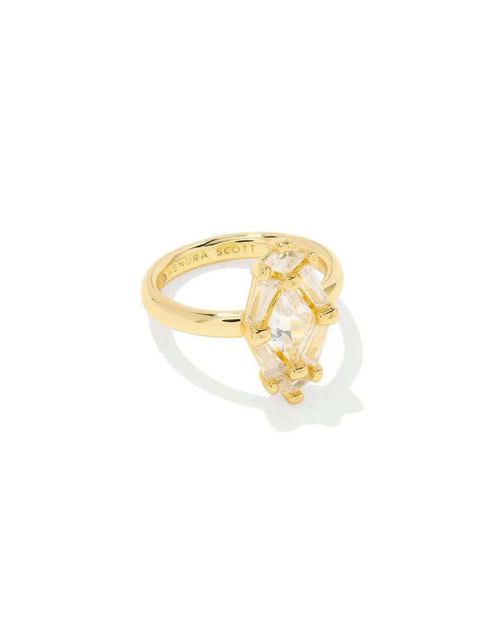 Kendra Scott Lindy Rae Cocktail Ring in White Crystal on Gold