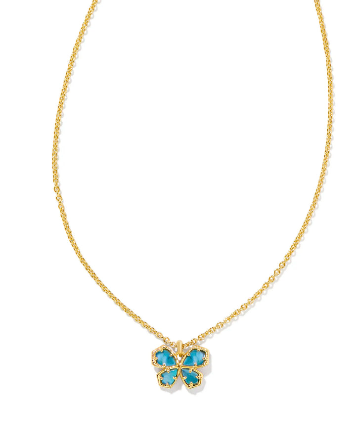 Kendra Scott Mae Butterfly Pendant Necklace in Indigo Watercolor in Gold
