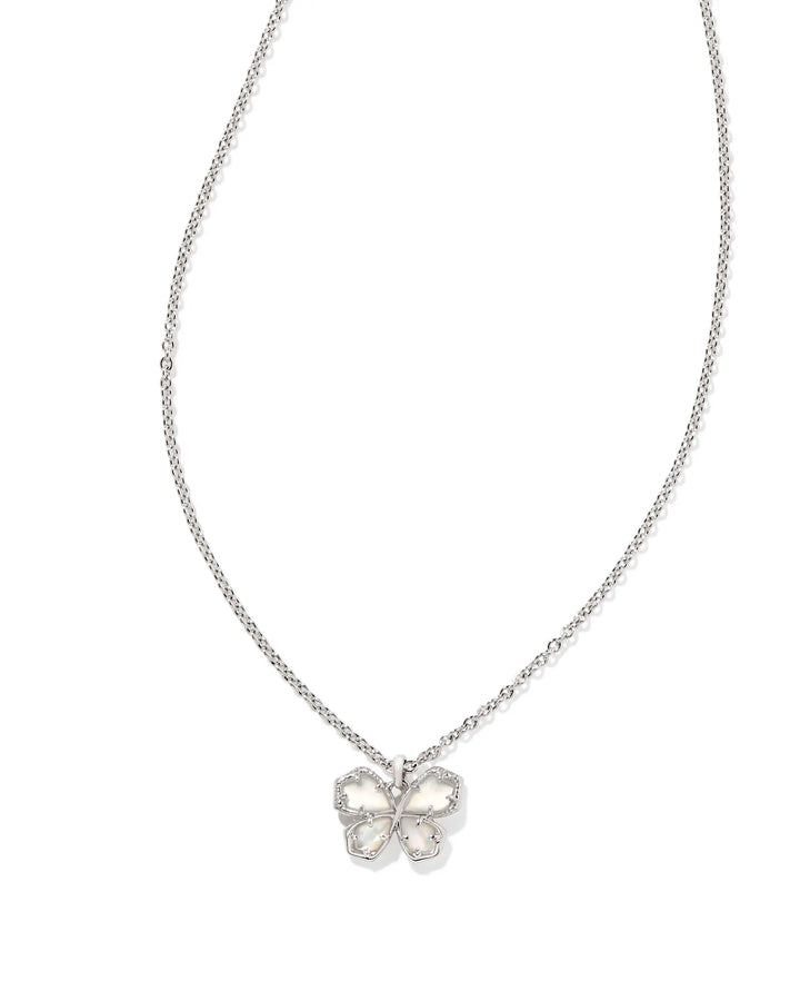 Kendra Scott Mae Butterfly Pendant Necklace in Ivory Mother of Pearl in Rhodium
