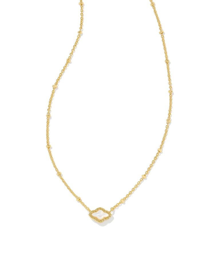 Kendra Scott Mini Abbie Pendant Necklace in Ivory Mother of Pearl in Gold