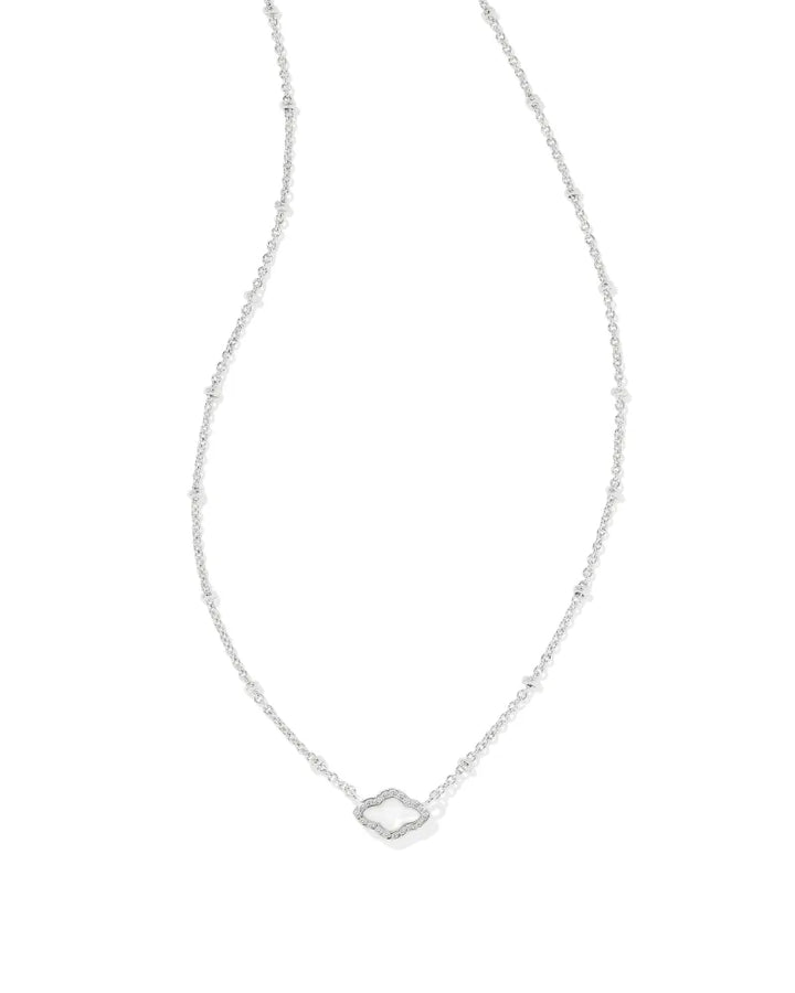 Kendra Scott Mini Abbie Pendant Necklace in Ivory Mother of Pearl in Silver