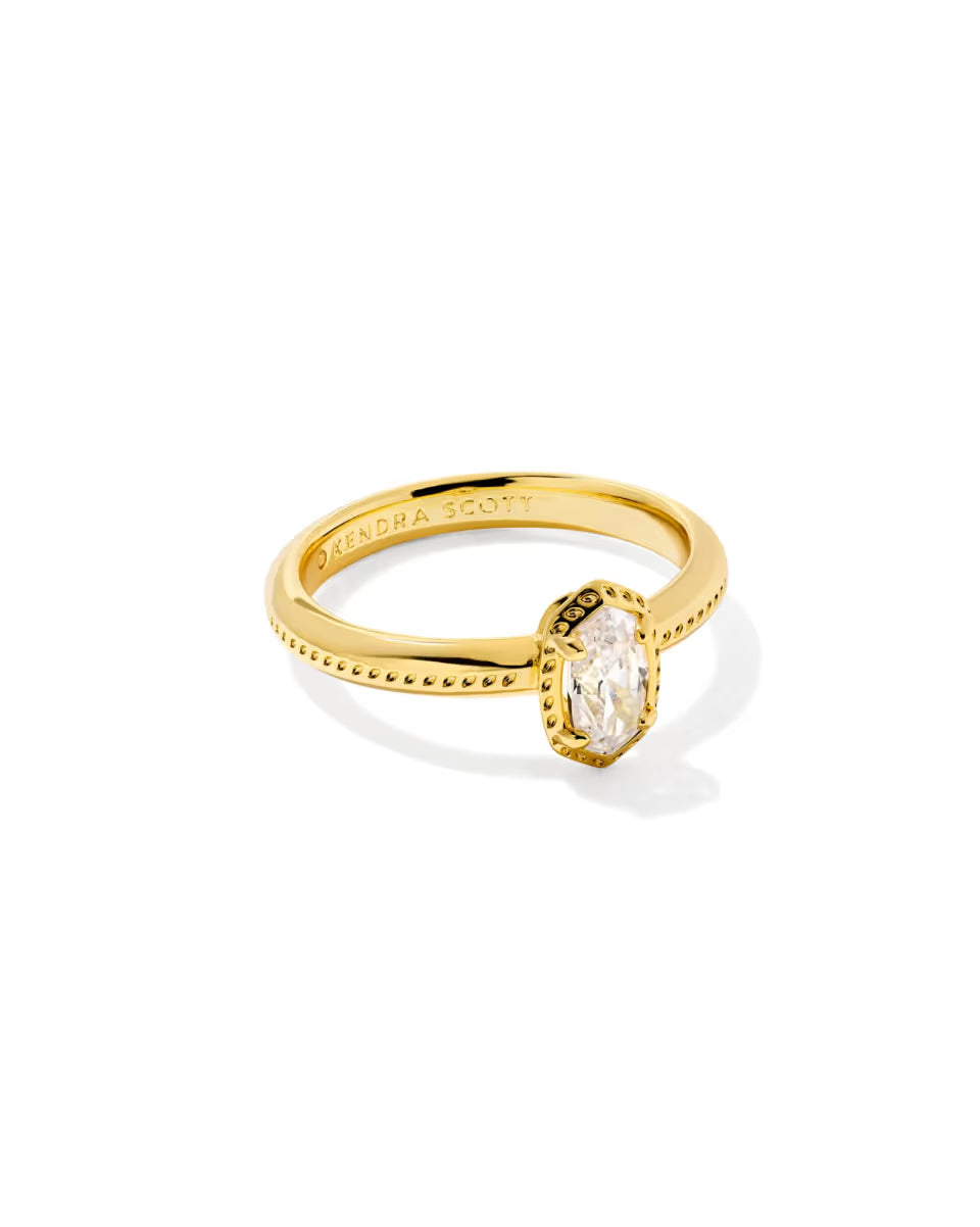 Kendra Scott Mini Elyse Luxe Band Ring Gold White CZ
