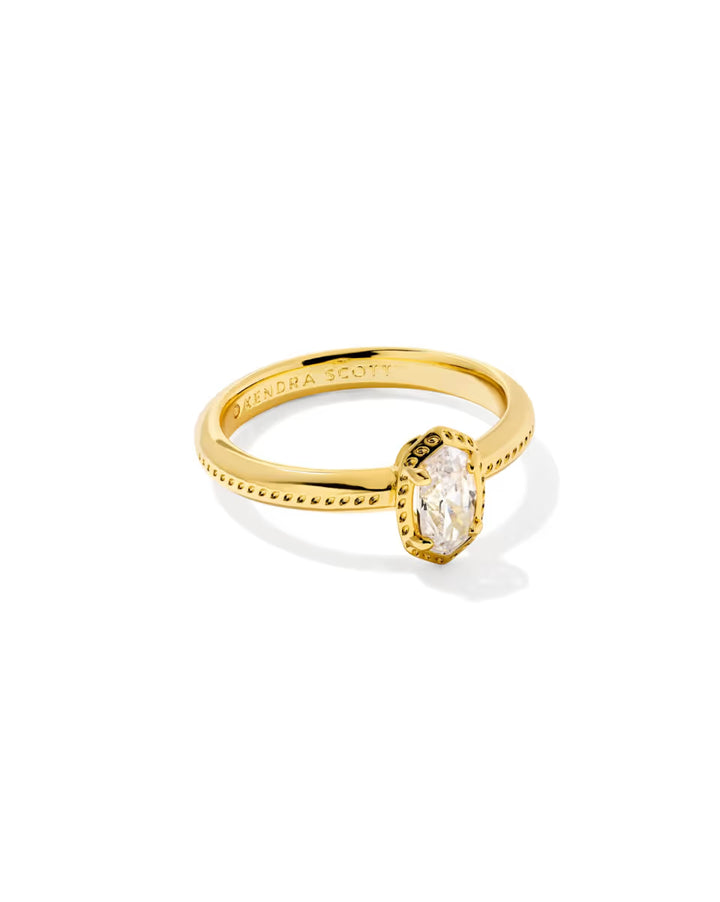 Kendra Scott Mini Elyse Luxe Band Ring Gold White CZ