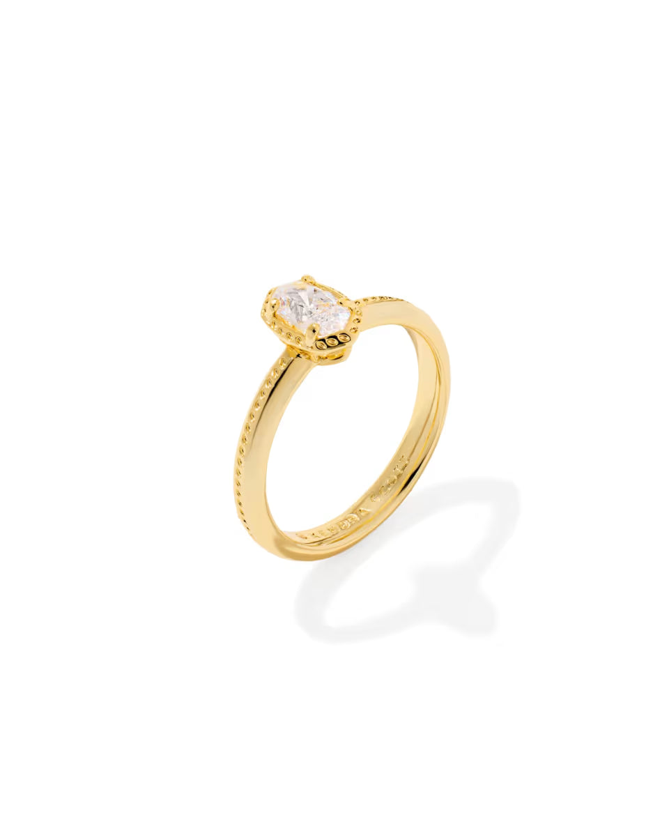 Kendra Scott Mini Elyse Luxe Band Ring Gold White CZ